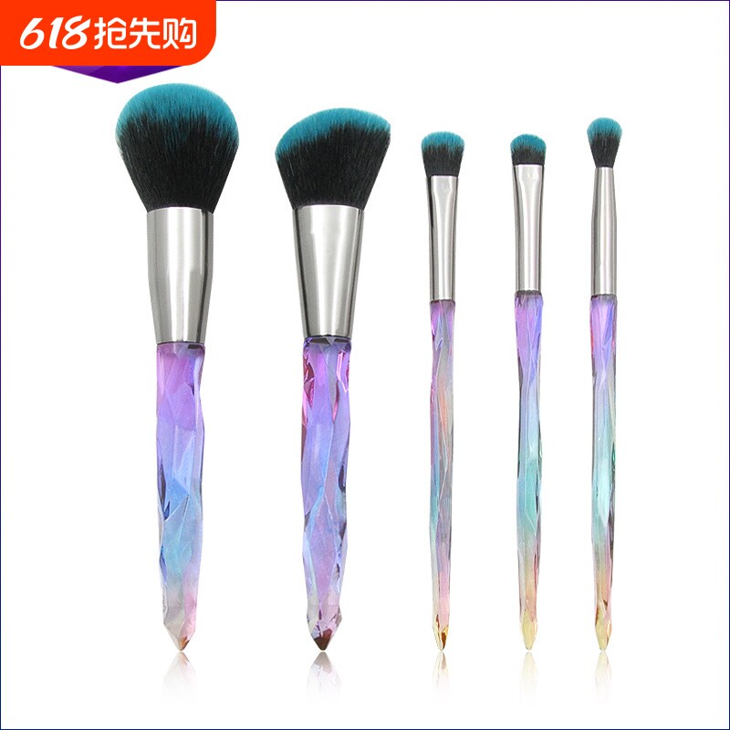 新款 5支透明水晶钻石柄化妆刷套装 眼部刷PVC包装美妆彩妆工具