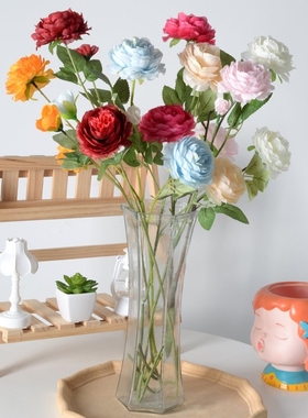 洋牡丹玫瑰仿真花绢花客厅装饰花摆件花假花牡丹花摆放花艺红色