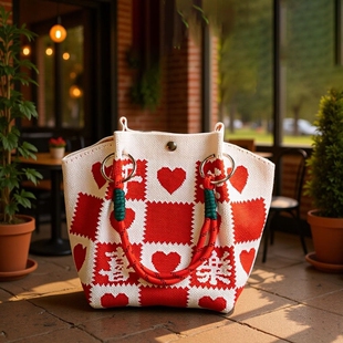 大容量针织手拎包手提袋女士水桶包化妆包上班通勤小包手提包熊猫