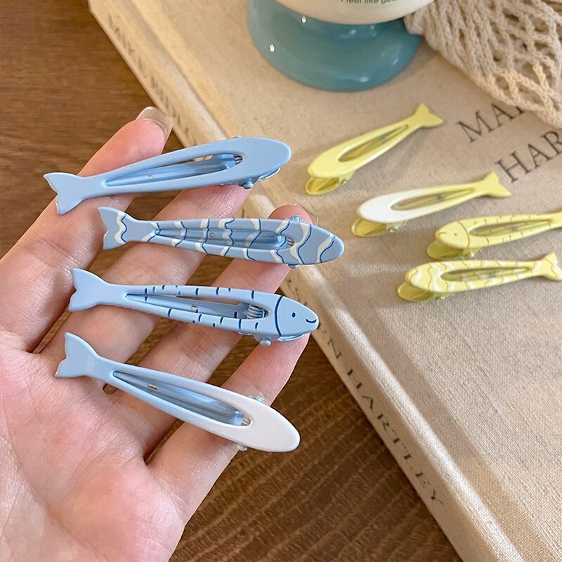 蓝色小鱼发夹女前额侧边夹高级感bb夹可爱鸭嘴夹刘海气质一字碎发