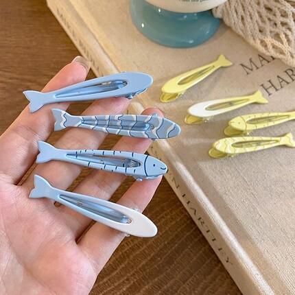 蓝色小鱼发夹女前额侧边夹高级感bb夹可爱鸭嘴夹刘海气质一字碎发