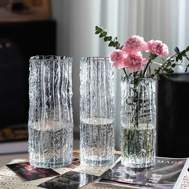 轻奢大号冰川花瓶玻璃水养富贵竹鲜花ins高颜值客厅插花装饰⑥