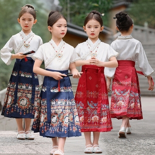 女童中国风古装 儿童汉服中大童国风唐装 马面裙套装 2024新款 项链