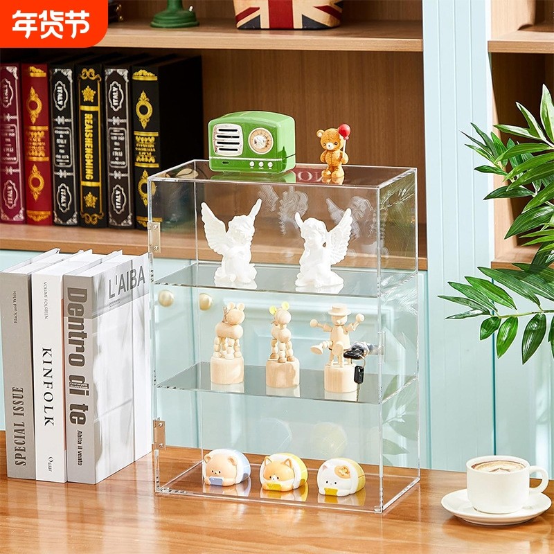 透明亚克力带锁展示柜桌面杂物三层收纳盲盒手办防尘收纳柜子,收纳整理,书桌收纳置物架,淘宝优惠券,粉丝福利购,淘宝优惠卷