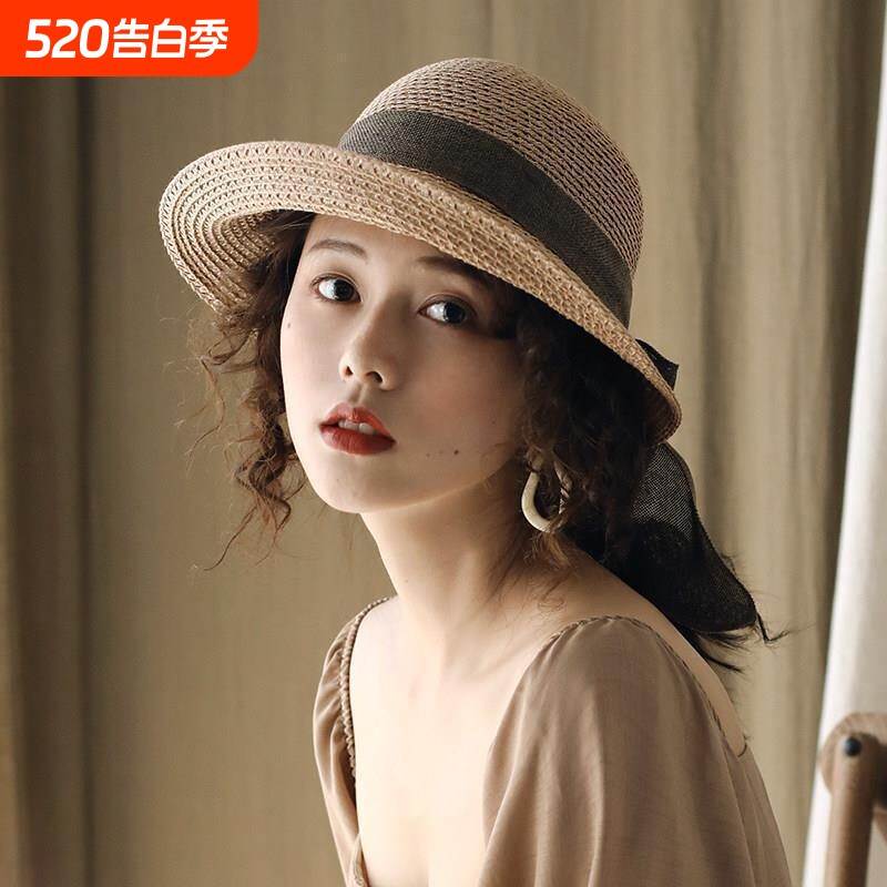 草帽女夏天遮阳太阳帽韩版海边防晒大沿折叠百搭沙滩帽子女潮礼帽