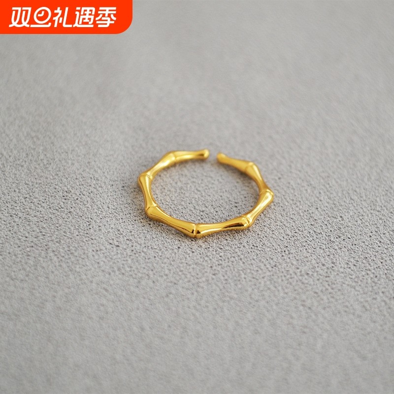 欧美饰品黄铜镀金摩登简约精致竹节造型时尚个性细戒指食指戒叠带