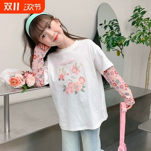 假两件T冰丝大童装 女童短袖 儿童速干上衣长袖 防晒夏季 t恤2025新款