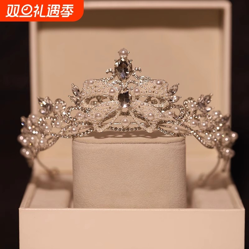 儿童皇冠头饰新娘主婚纱发箍公主礼服配饰蝴蝶结造型女神生日学生