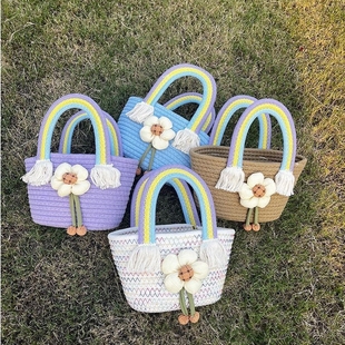 新款 畅销伴手礼彩虹拎包手工包拍照百搭礼物棉绳手拎包收纳包