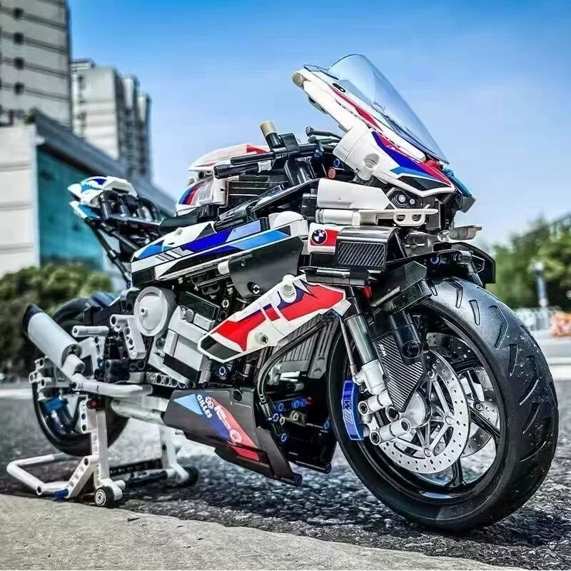 宝马摩托车积木M1000RR遥控汽车模型跑车高难度大型男孩拼装玩具