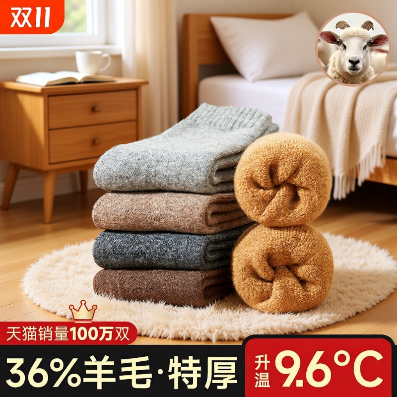 厚袜子男款冬季加绒加厚秋冬款保暖中筒袜男士纯棉袜毛圈羊毛长袜