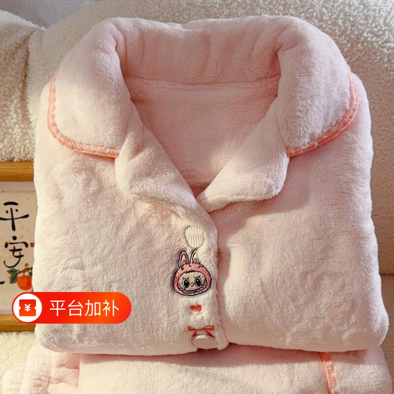 秋冬季加厚保暖珊瑚绒睡衣女童中大童卡通儿童小女孩法兰绒家居服