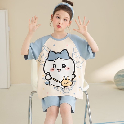 儿童睡衣女童夏季薄款纯棉短袖2025新款夏天女孩大童吉伊卡哇小八