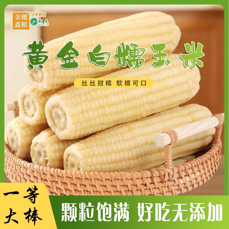 黑龙江白糯玉米8根单棒280g粘玉米素食真空包装甜糯粘大棒