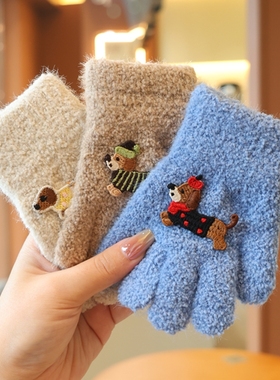 儿童手套五指男宝宝秋冬款男女童小孩可爱加厚2-4岁3保暖黑色蓝色