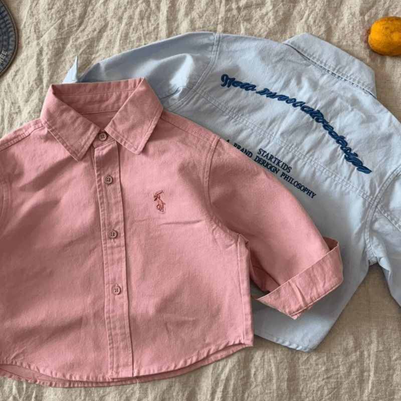 儿童衬衫外套2025秋季新款童装男童女童刺绣宝宝休闲上衣粉色韩版