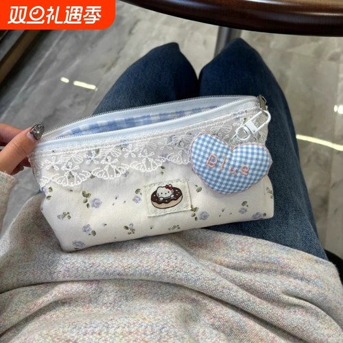 蕾丝碎花笔袋大容量可翻折高颜值