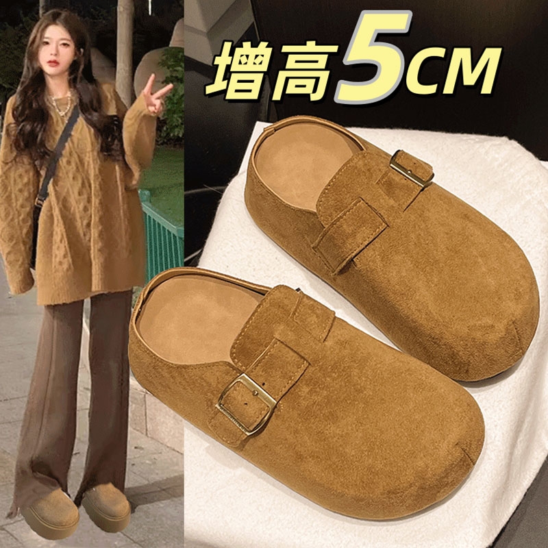 内增高勃肯鞋厚底包头半拖鞋女外穿2025新款夏秋季一脚蹬博肯单鞋