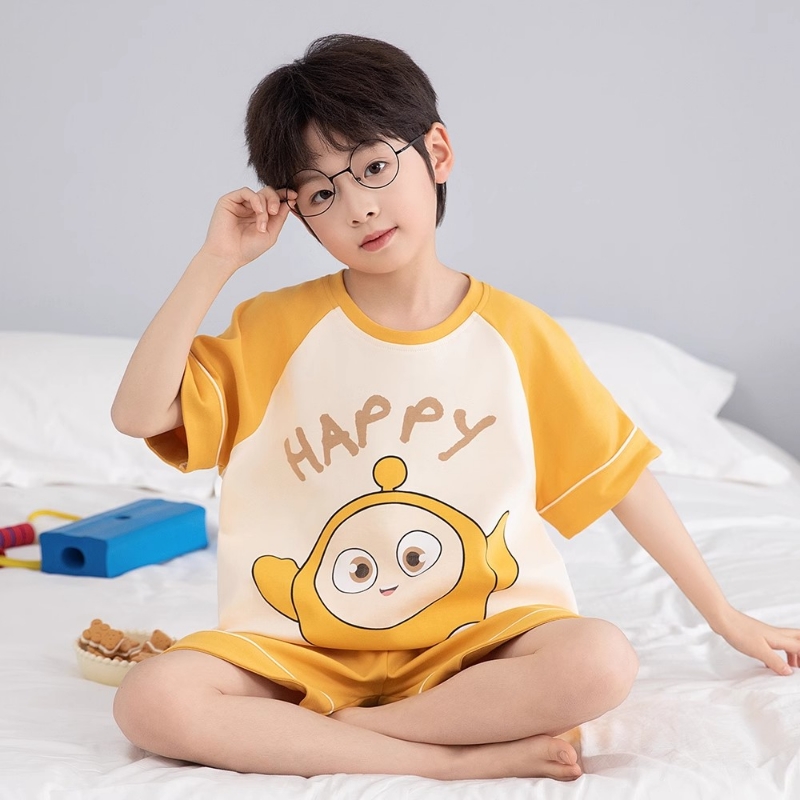 男童睡衣夏季纯棉薄款短袖中大童男孩蛋仔夏款套装儿童家居服短裤