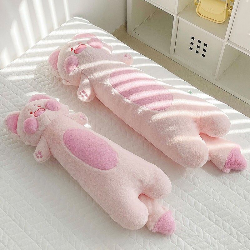 可爱卡通嘟嘟喵毛绒公仔长条抱枕拼色抱枕毛绒抱枕