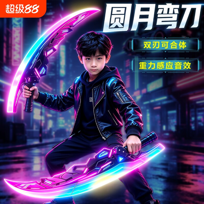 儿童圆月弯刀光剑双刃发光玩具图片