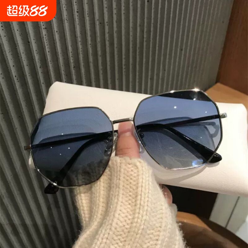 透明蓝色偏光太阳镜男士多边形金属开车韩版潮海边旅行眼镜女墨镜