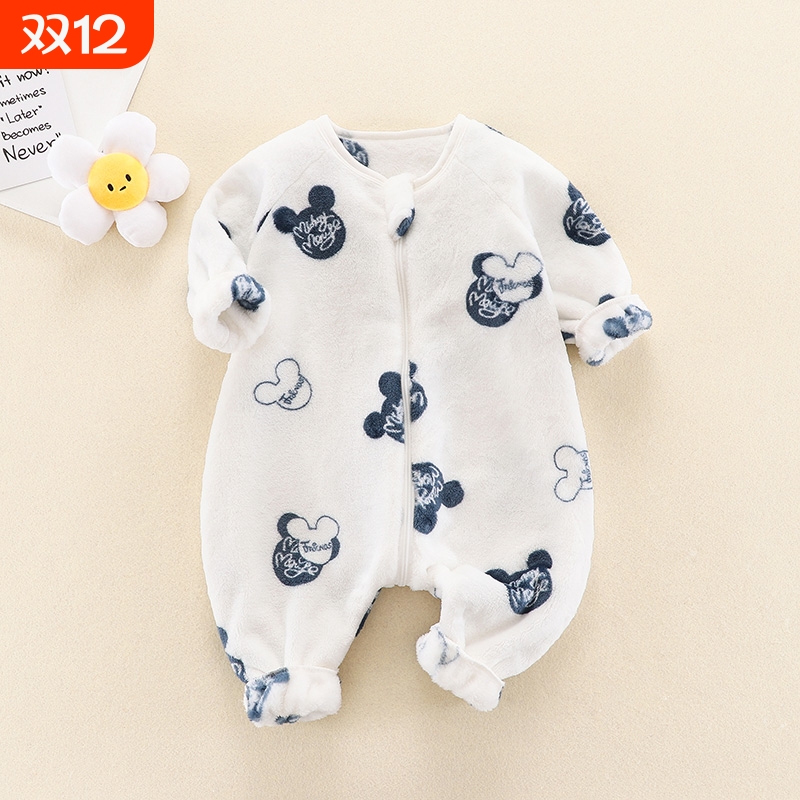 男女宝宝儿童家居服防踢被神器秋冬法兰绒婴儿单层双面绒连体睡衣