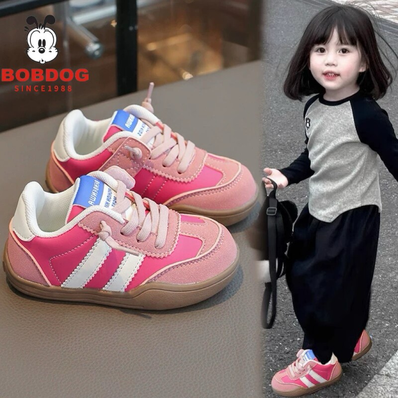 巴布豆儿童运动鞋2026年春秋女童真皮软底时尚小童板鞋男童德训鞋