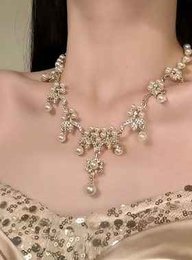 【宴会女主】超闪千金感香槟色闪钻项链轻奢精致晚礼服配饰锁骨链