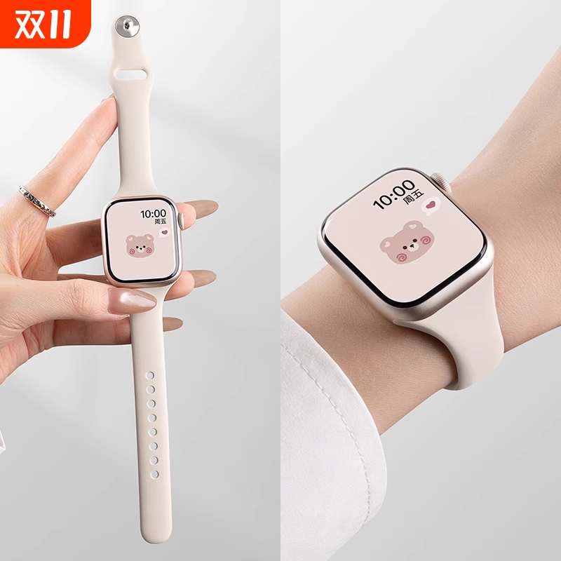 适用苹果S10手表iwatch10表带applewatch9小蛮腰新款反扣S8硅胶S7腕带Ultra女款SE2运动8男S6智能高级夏季