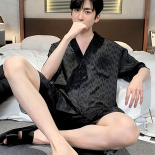 家居服春秋款 睡衣夏季 男款 冰丝短袖 男士 薄款 夏款 套装 丝绸2025新款