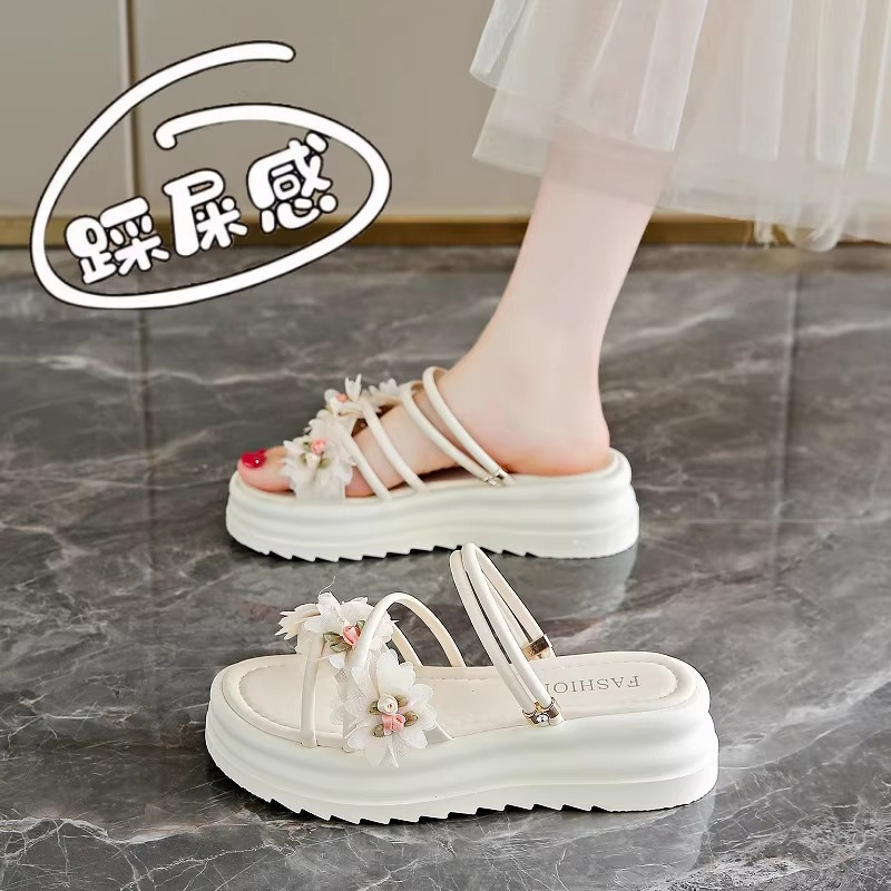 仙女风显白凉拖鞋女夏季外穿孕妇一字拖34码厚底显瘦两穿沙滩凉鞋