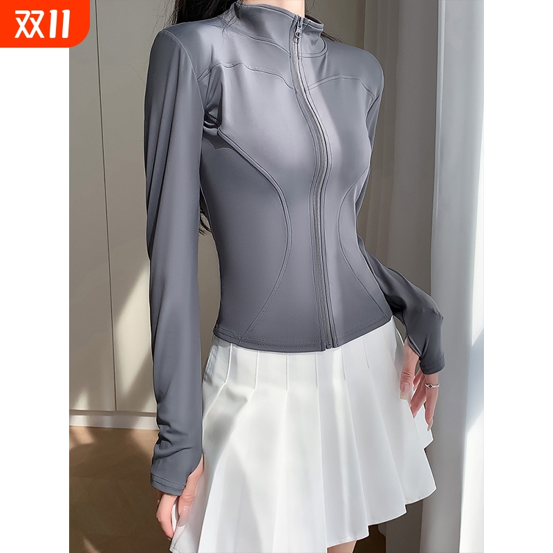 瑜伽服女秋冬款长袖运动外套健身服速干衣训练服上衣白色黑色高弹