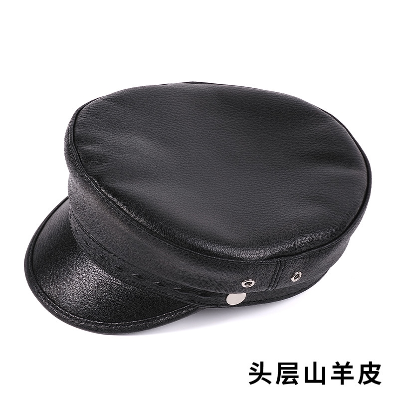 真皮帽子男女山羊皮韩版秋冬季机车鸭舌平顶帽报童哈雷帽时尚休闲