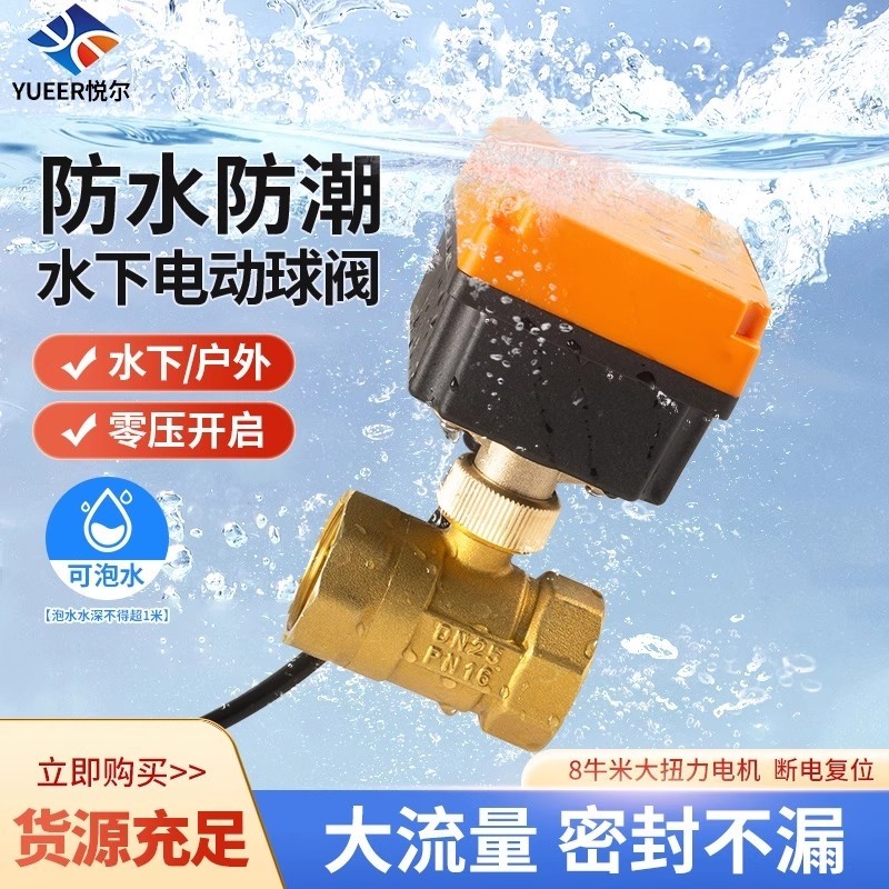 水下防水电动阀水阀ac220v24v12v4分6分二通丝扣大流量