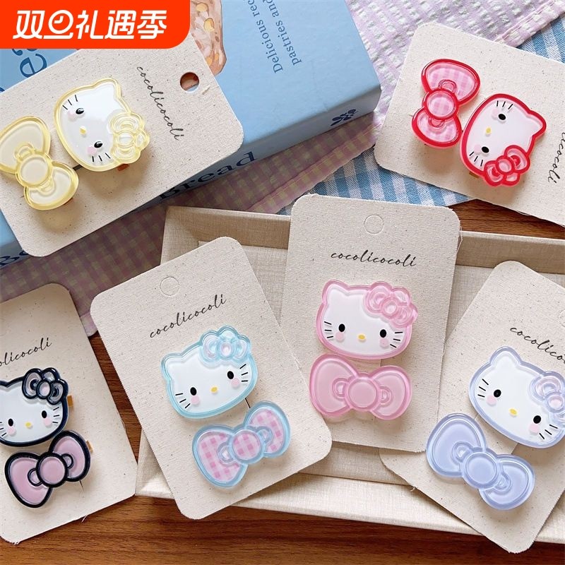 韩国东大门树脂蝴蝶结鸭嘴夹女童亮色卡通人物领结鸭夹侧边夹对装