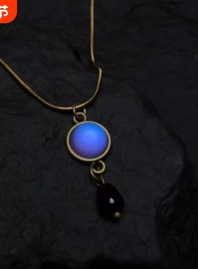 复古磨砂蓝珠项链毛衣链蓝色治愈系中古镶嵌多层串珠双层项链手链