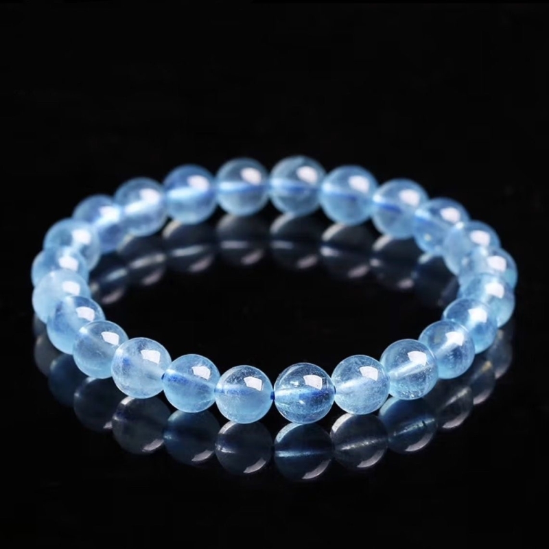 清新海蓝宝三圈冰种蓝色珠子手饰精致高级感手链手串高瓷