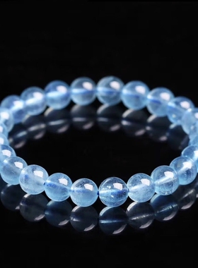 清新海蓝宝三圈冰种蓝色珠子手饰精致高级感手链手串高瓷