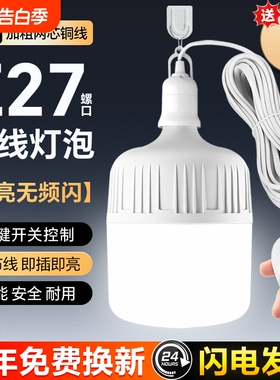 LED灯泡家用节能照明灯插电式灯座带插头开关线悬挂式E27螺口灯座