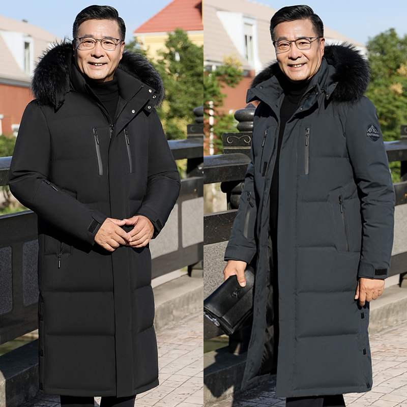 波士顿加厚长款中老年羽绒服男