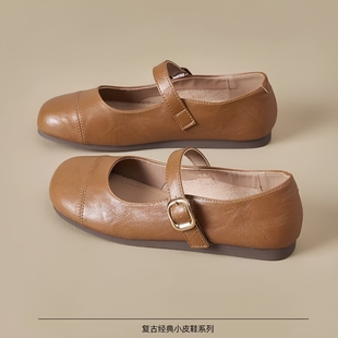 意尔康心选真皮玛丽珍鞋女新款女鞋夏季平底鞋金色单鞋休闲小皮鞋
