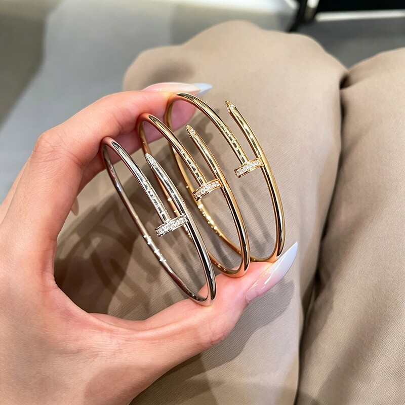 钉子手镯女高级感轻奢小众时尚不掉色18K玫瑰金色粗细版情侣手环图片