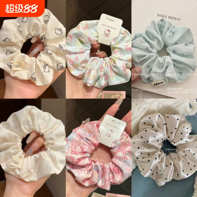 新款韩系甜美发圈可爱马尾气质大肠头绳设计少女发饰发绳粉色波点