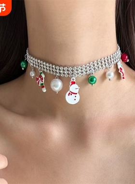 欧美潮流圣诞节圣诞雪人锁骨链女新款冬季氛围感个性辣妹风穿搭潮