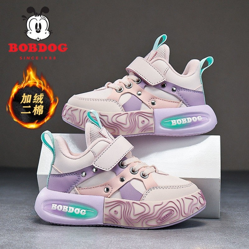 巴布豆女童棉鞋2025冬季新款加绒保暖女孩运动鞋潮流男童跑步鞋子