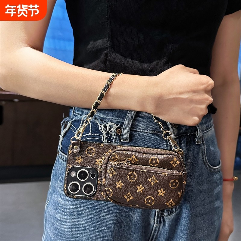 适用苹果16e手机壳iphone15promax零钱包14plus斜跨13挂绳12插卡11商务xs背夹XR小众7高级感8P防摔创意时尚