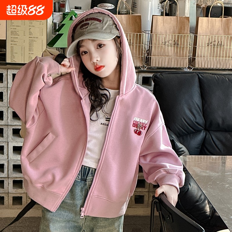 女童拉链卫衣春秋款连帽外套