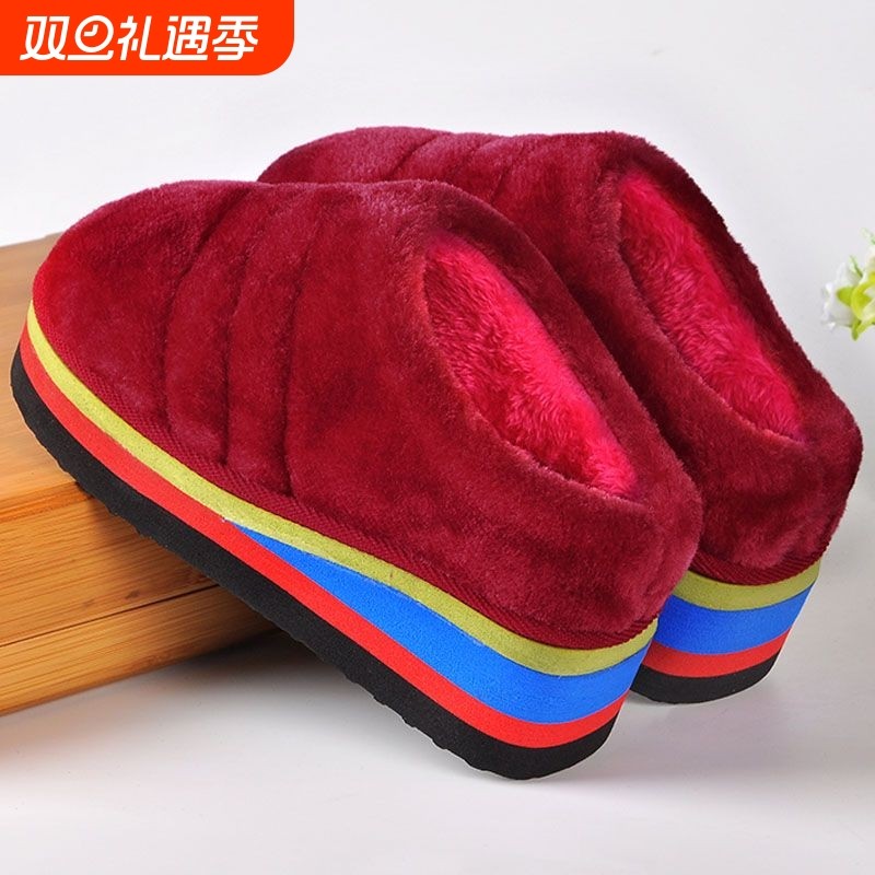 冬季棉拖鞋女高跟厚底坡跟居家保暖泡沫底松糕底半包跟手工棉拖鞋