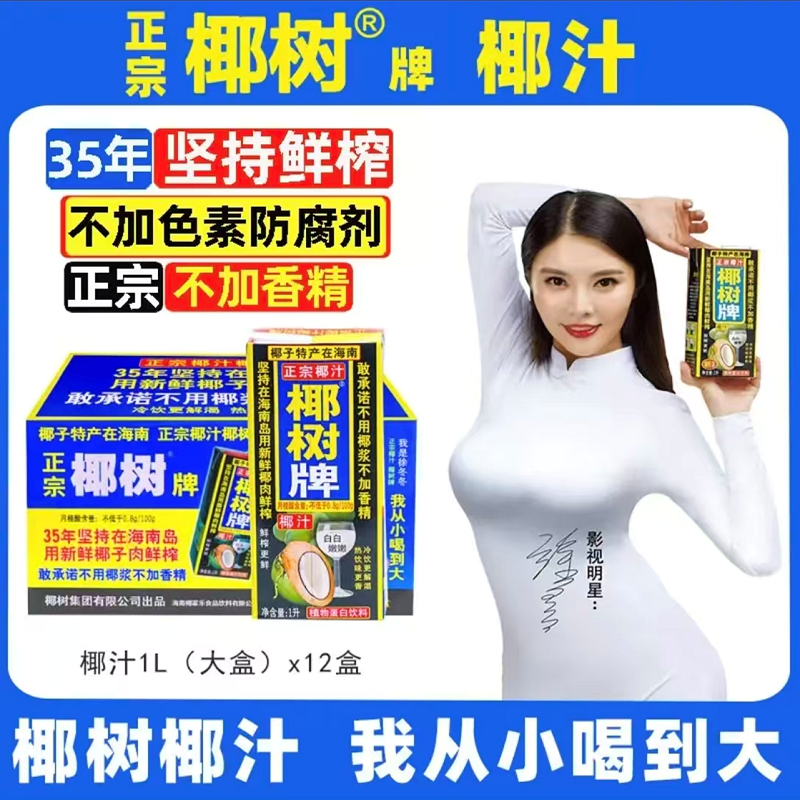 椰树牌椰子汁鲜椰肉榨汁天然无添加植物蛋白饮料1L大盒